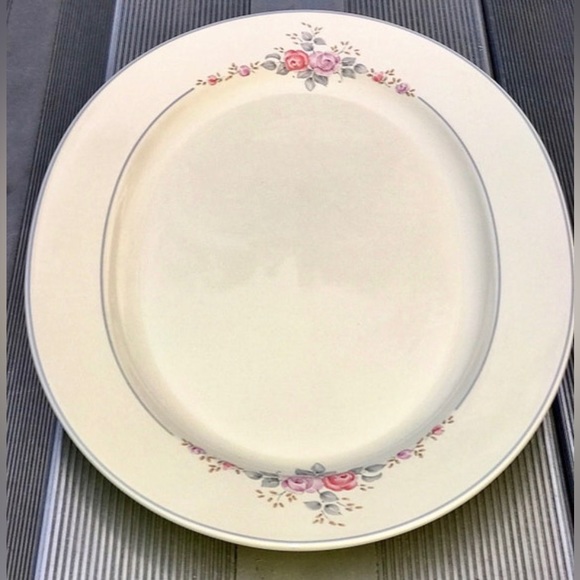 Vintage PFALTZGRAFF Ivory White Blue Striped Edge Floral Oval Serving Plate - Picture 4 of 10